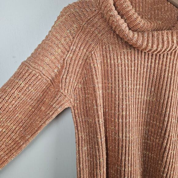 Free People Chunky Cowl Neck Sweater XS Marled Terracotta Brown Oversized - Picture 2 of 8